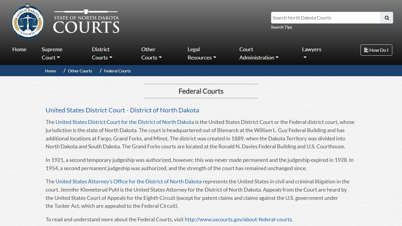 North Dakota Court System - Federal Courts