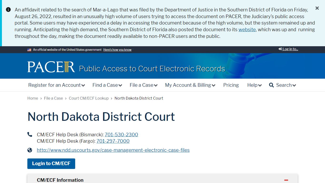 North Dakota District Court | PACER: Federal Court Records